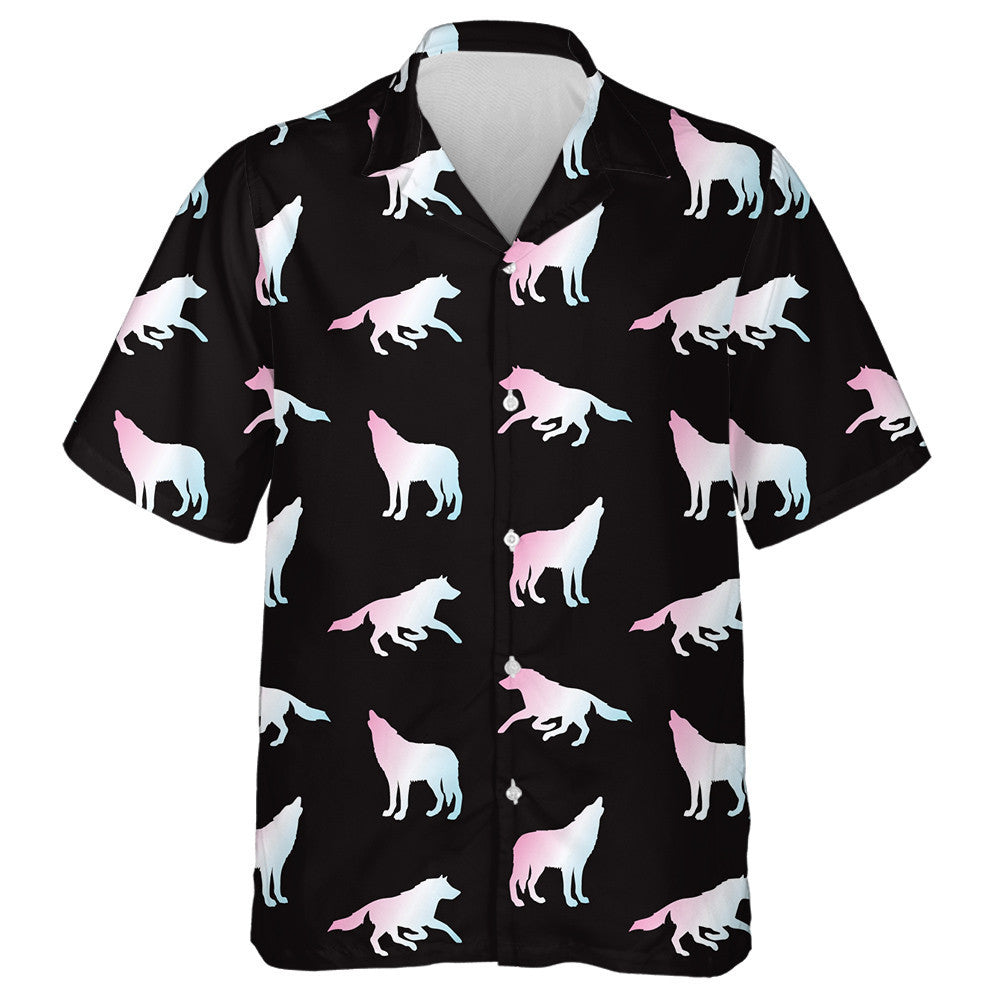 Holographic Wolf Silhouette Isolated On Black Background Hawaiian Shirt, Hawaiian Shirt Gift, Christmas Gift