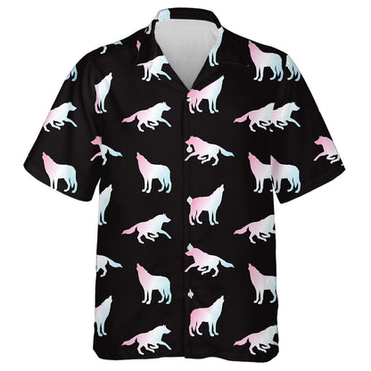Holographic Wolf Silhouette Isolated On Black Background Hawaiian Shirt, Hawaiian Shirt Gift, Christmas Gift