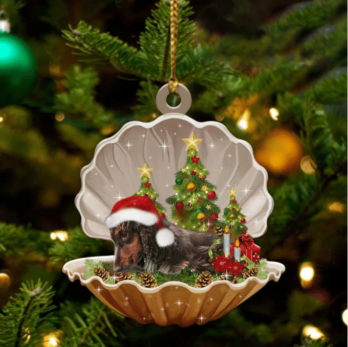 Cute Cocker Spaniel Sleeping in Pearl Dog Christmas Ornament Flat Acrylic, Christmas Ornament, Christmas Gift