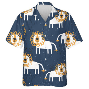 White Lion And Yellow Mane On Blue Hawaiian Shirt, Hawaiian Shirt Gift, Christmas Gift