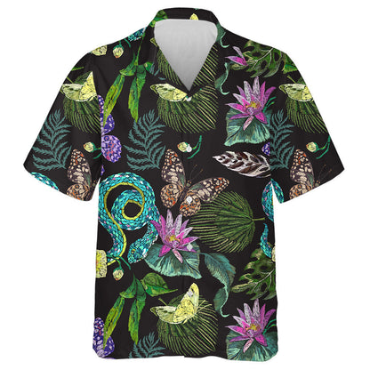 Hand Drawn Butterflies Snake And Tropical Flowers Hawaiian Shirt, Hawaiian Shirt Gift, Christmas Gift