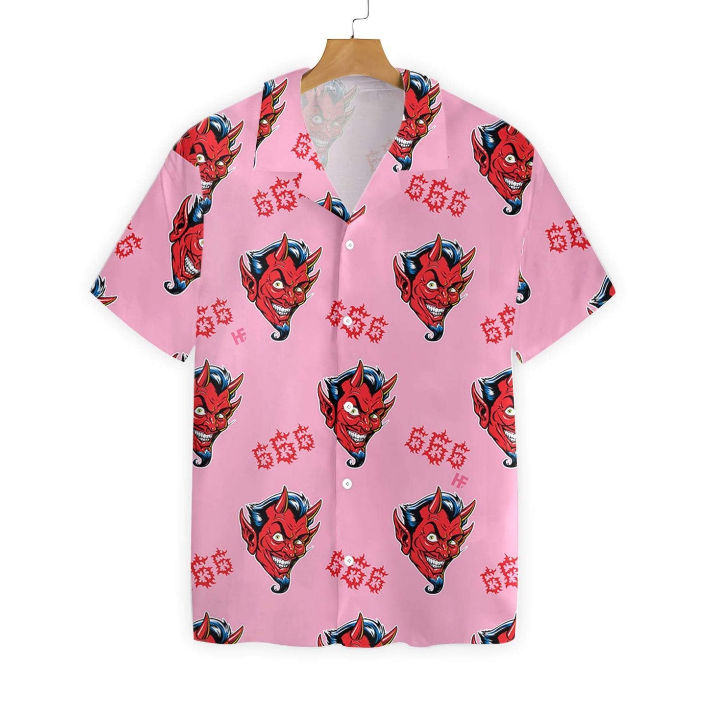 Red Devil Face On Pink Background Hawaiian Shirt,Hawaiian Shirt Gift, Christmas Gift