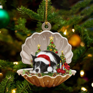 Cute Border Collie Sleeping in Pearl Dog Christmas Ornament Flat Acrylic, Pet Love Gift, Christmas Ornament, Christmas Gift