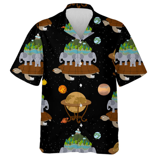 Mythological Planet Earth Turtle Carrying Elephants Hawaiian Shirt,Hawaiian Shirt Gift, Christmas Gift