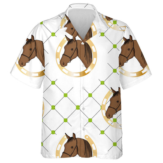 Hand Drawn With Horse In Horseshoe And Clover Hawaiian Shirt, Hawaiian Shirt Gift, Christmas Gift