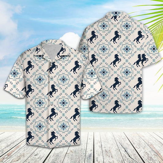 Unicorn Vintage Geometric Shaped Design Hawaiian Shirt, Hwaiian For Gift