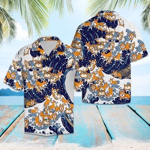 Corgi Waves Hawaiian Shirt Summer, Hwaiian For Gift