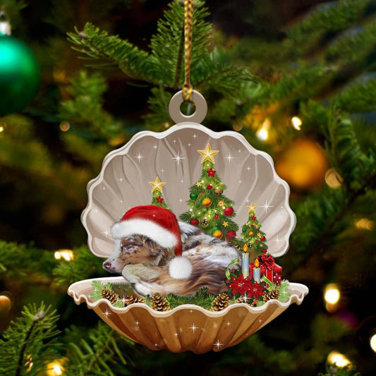Cute Australian Shepherd Sleeping in Pearl Dog Christmas Ornament Flat Acrylic, Christmas Gift,Christmas Decoration