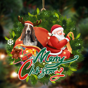 Basset Hound-Santa & dog Hanging Christmas Plastic Hanging Ornament, Christmas Ornament Gift, Christmas Gift, Christmas Decoration