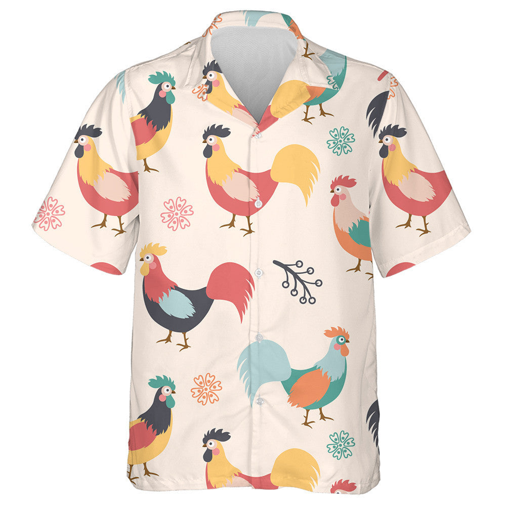 Beautiful Chicken Roosters Branches And Flowers Hawaiian Shirt, Hawaiian For Gift