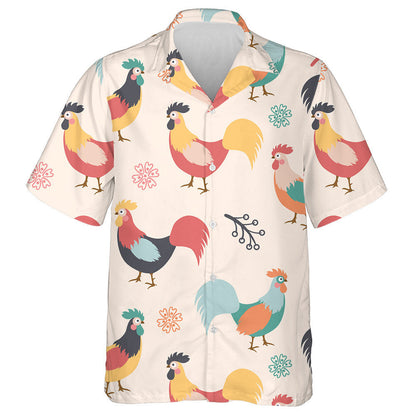 Beautiful Chicken Roosters Branches And Flowers Hawaiian Shirt, Hawaiian For Gift