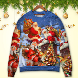 Christmas Up On Rooftop Santa Claus Art Style Ugly Christmas Sweater, Christmas Gift, Gift Christmas 2024