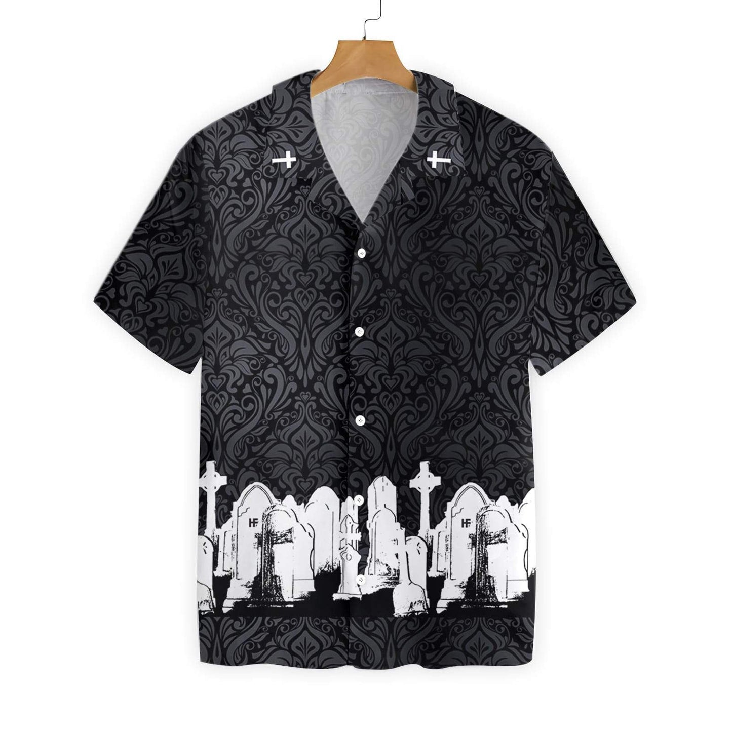 Graveyard Skull Goth Black Background Hawaiian Shirt,Hawaiian Shirt Gift, Christmas Gift