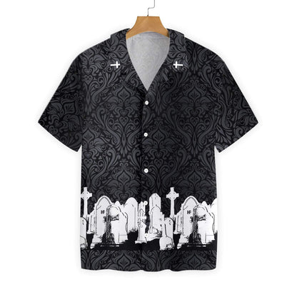 Graveyard Skull Goth Black Background Hawaiian Shirt,Hawaiian Shirt Gift, Christmas Gift