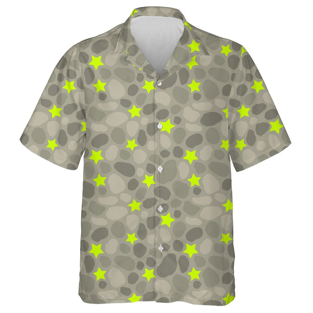 Bright Green Stars On Gray Camo Background Hawaiian Shirt, Hawaiian Shirt Gift, Christmas Gift