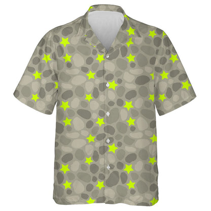 Bright Green Stars On Gray Camo Background Hawaiian Shirt, Hawaiian Shirt Gift, Christmas Gift