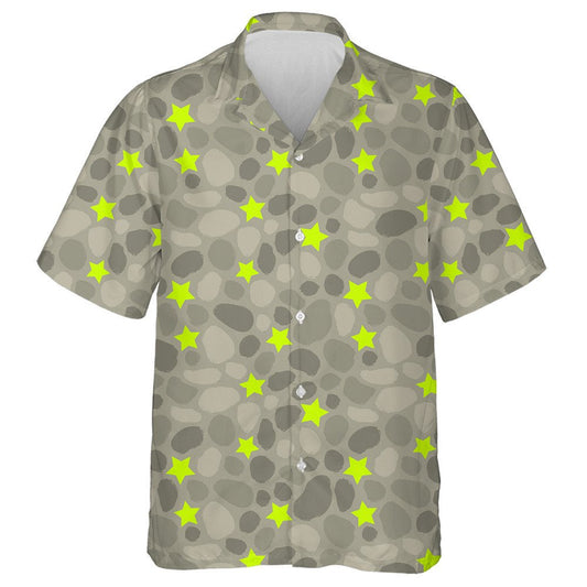 Bright Green Stars On Gray Camo Background Hawaiian Shirt, Hawaiian Shirt Gift, Christmas Gift
