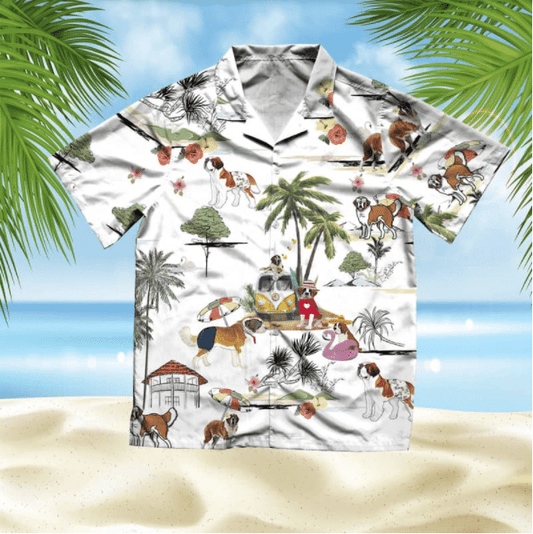 St Bernard Beach Style Pretty Ornamental Hawaiian Shirt,Hawaiian Shirt Gift, Christmas Gift
