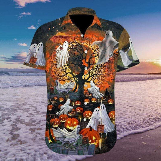 Scary Enough Halloween God Pumpkin Background Hawaiian Shirt,Hawaiian Shirt Gift, Christmas Gift