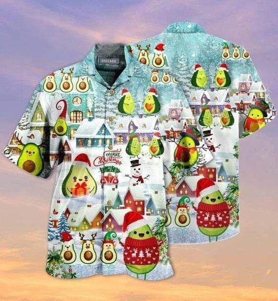 Lovely Fruit Avocado Christmas Design Hawaiian Shirt, Hawaiian Shirt Gift, Christmas Gift