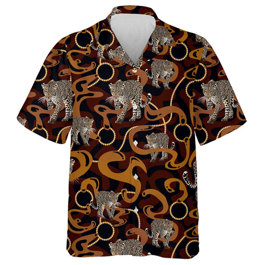 Leopard Walking With Gold Accessories Chains Hawaiian Shirt, Hawaiian For Gift