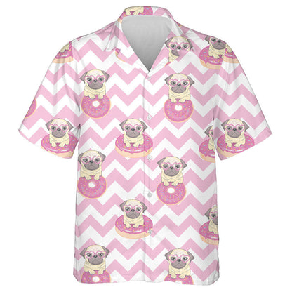 Funny Bulldog And Donut On Pink Zigzag Hawaiian Shirt, Hawaiian Shirt Gift, Christmas Gift