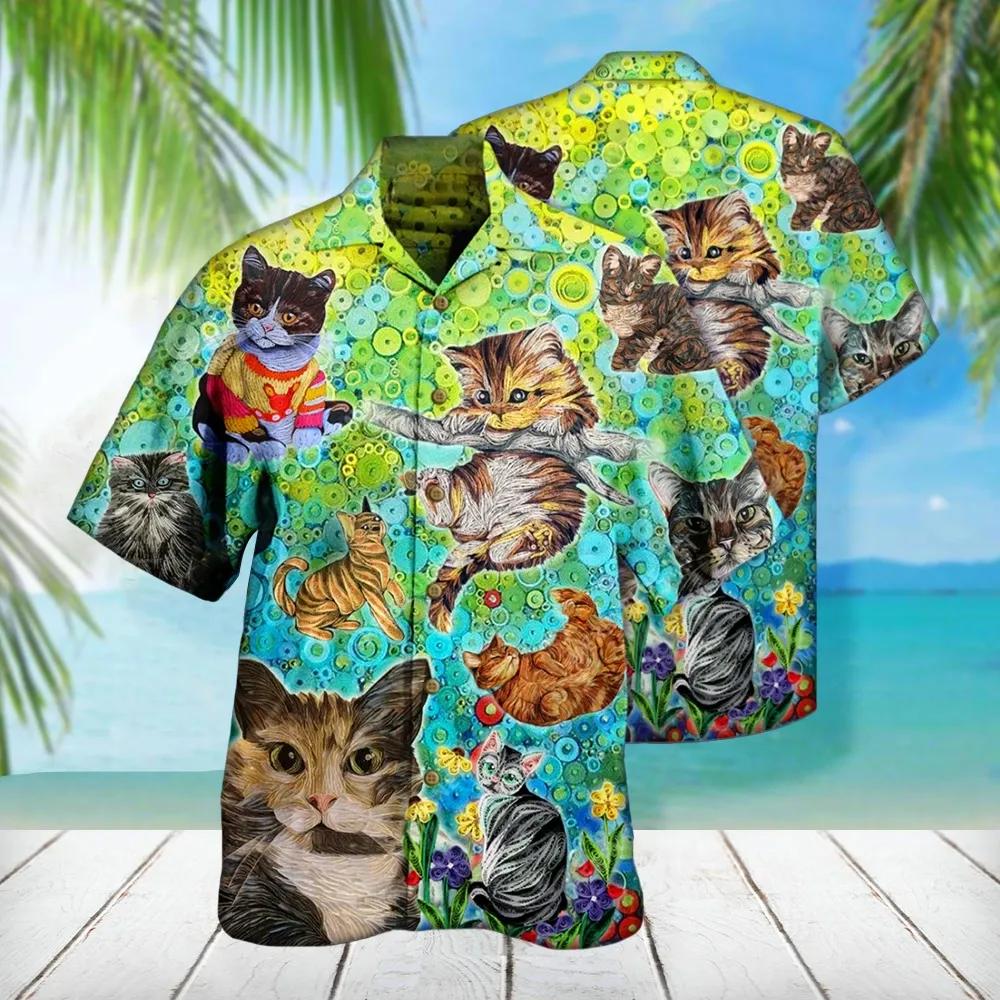 Colorful Cats Hawaiian Aloha Shirt Unisex, Hwaiian For Gift