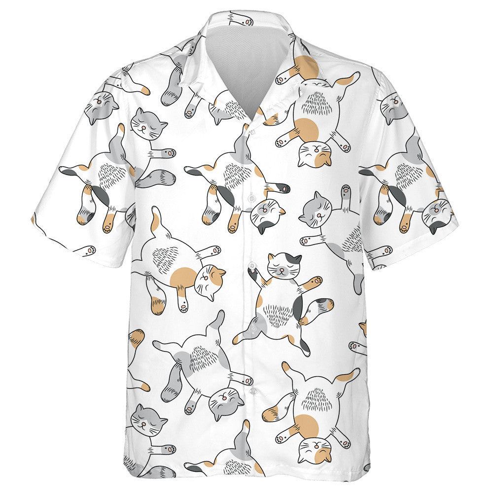 White And Grey Cat Cute Animal Style Hawaiian Shirt, Hawaiian Shirt Gift, Christmas Gift