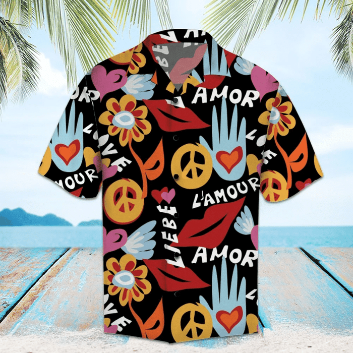 Amazing Hippie Peace Sign In Black Hawaiian Shirt, Hawaiian For Gift