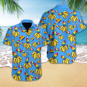 Yellow And Dodger Blue Lgbt Banana Design Hawaiian Shirt, Hawaiian Shirt Gift, Christmas Gift