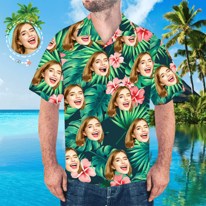 Custom Photo Girl Face Hawaiian Shirt All Over Print, Hawaiian Shirt Gift, Christmas Gift