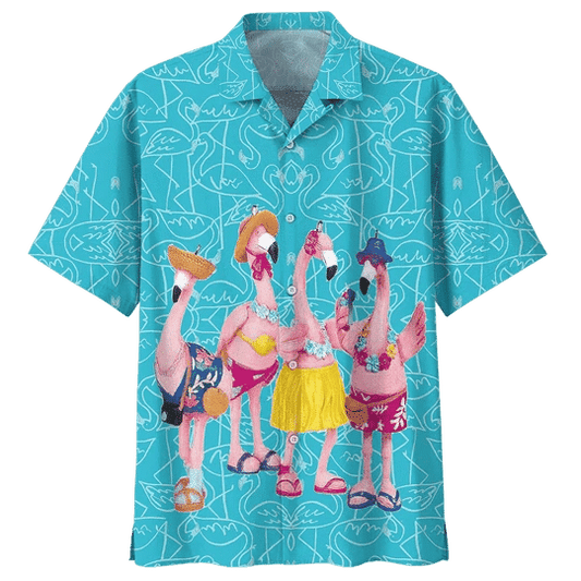 Dearadh Ornáideach Flamingo Teaghlaigh Greannmhar Léine Haváís, Bronntanas Léine Haváise, Bronntanas Nollag