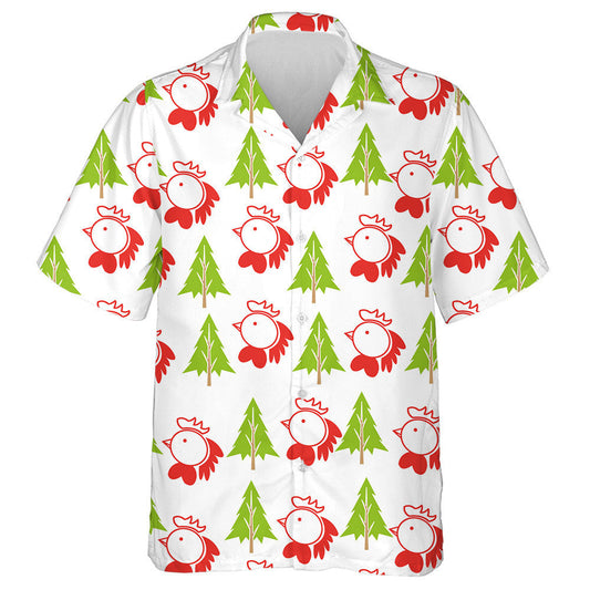 Cute Chicken Head And Pine Tree Hawaiian Shirt,Hawaiian Shirt Gift, Christmas Gift