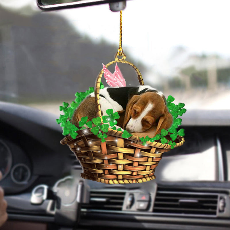 Cute Dog Ornament For Car, Basset hound Sleeping Lucky Fairy Two Sided Ornament, Christmas Decoration