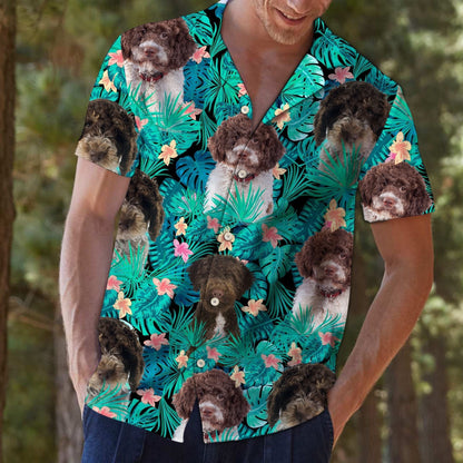 Lagotto Romagnolo With Tropical Leaves And Flowers Hawaiian Shirt, Hawaiian Shirt Gift, Christmas Gift