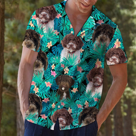 Lagotto Romagnolo With Tropical Leaves And Flowers Hawaiian Shirt, Hawaiian Shirt Gift, Christmas Gift