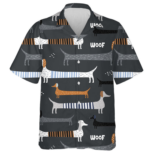 Colorful Dachshunds Dog On Gray Background Hawaiian Shirt, Hawaiian For Gift