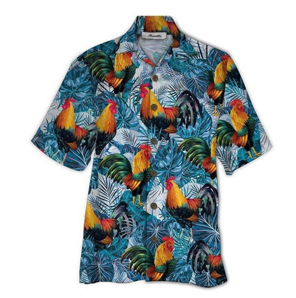 Cool Rooster Tropical Background Design Hawaiian Shirt,Hawaiian Shirt Gift, Christmas Gift