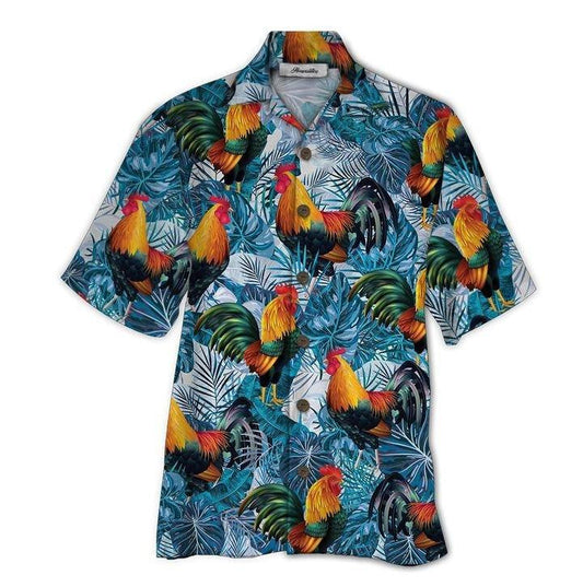 Cool Rooster Tropical Background Design Hawaiian Shirt,Hawaiian Shirt Gift, Christmas Gift