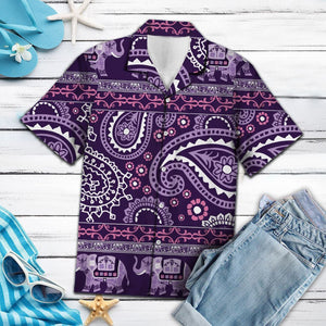 Purple Paisley Pattern Psychedelic Elephant Hawaiian Shirt,Hawaiian Shirt Gift, Christmas Gift