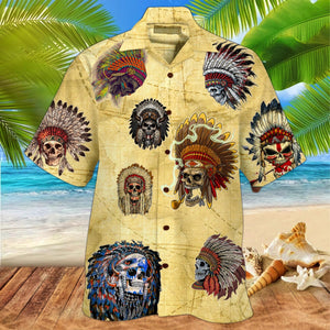 Awesome Mexican Skull Native Yellow Background Hawaiian Shirt, Hawaiian For Gift