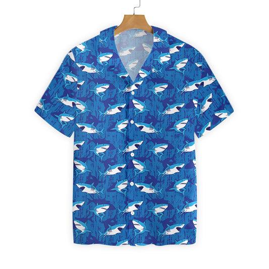 Shark Pattern Blue Theme Nice Design Hawaiian Shirt,Hawaiian Shirt Gift, Christmas Gift