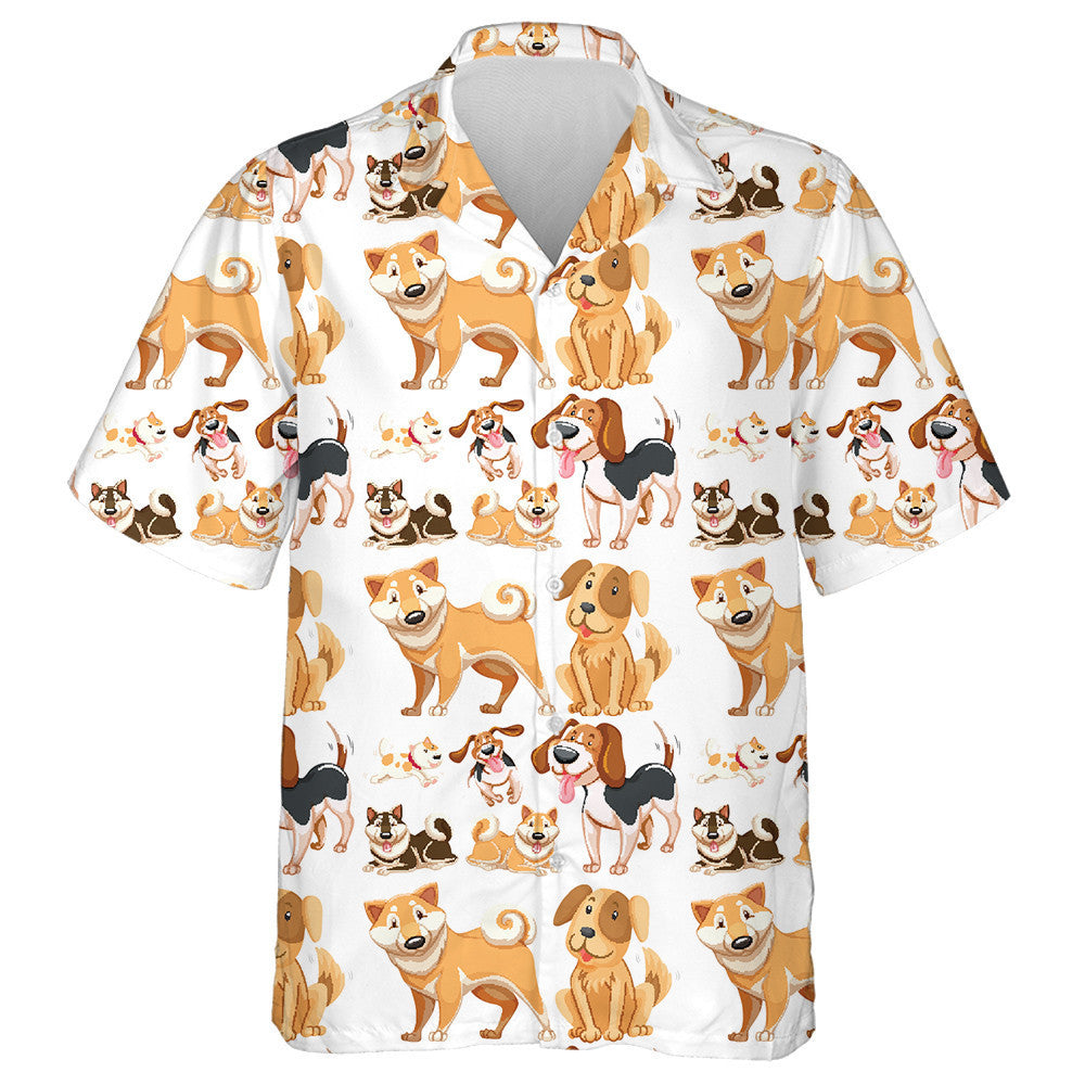 Orange Many Dogs Illustration Isolated Background Hawaiian Shirt,Hawaiian Shirt Gift, Christmas Gift
