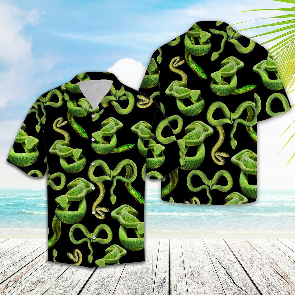 Great Green Snake In Black Hawaiian Shirt,Hawaiian Shirt Gift, Christmas Gift