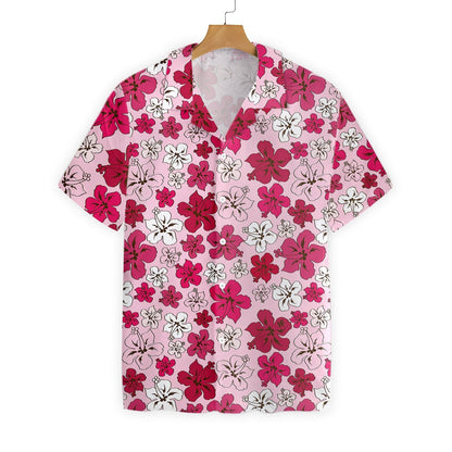Red Flower On Pink Background Design Hawaiian Shirt,Hawaiian Shirt Gift, Christmas Gift