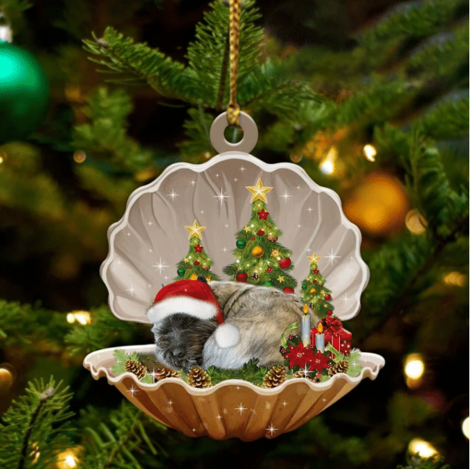 Cute Cairn Terrier Sleeping in Pearl Dog Christmas Ornament Flat Acrylic,Christmas Gift,Christmas Decoration