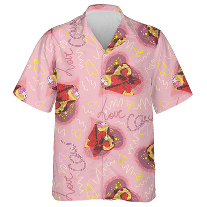 Hand Drawn Love Red Cows With Hearts Hawaiian Shirt, Hawaiian Shirt Gift, Christmas Gift