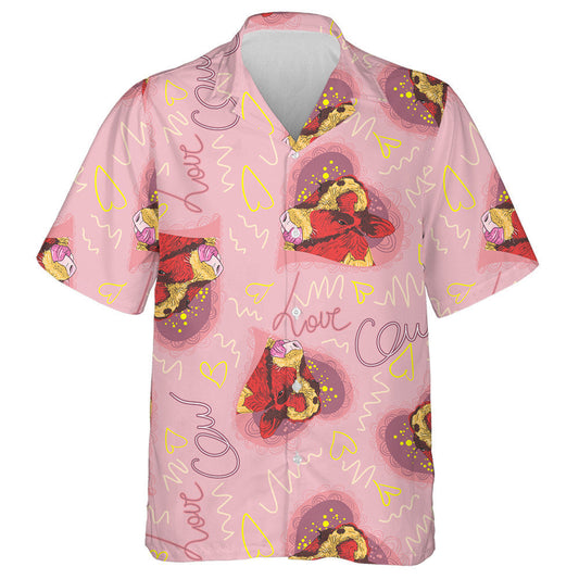 Hand Drawn Love Red Cows With Hearts Hawaiian Shirt, Hawaiian Shirt Gift, Christmas Gift