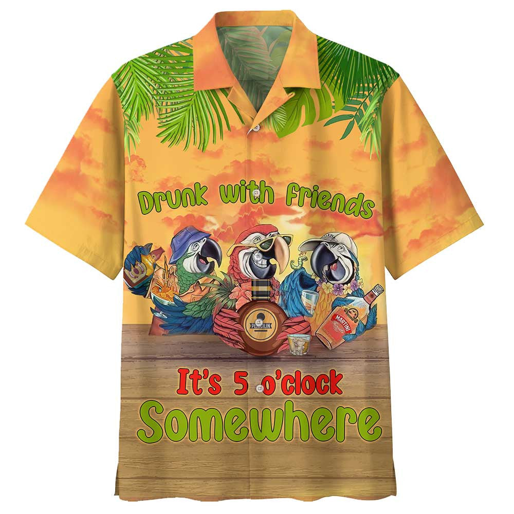 Parrot Drunk With Friend Design Hawaiian Shirt, Hawaiian Shirt Gift, Christmas Gift