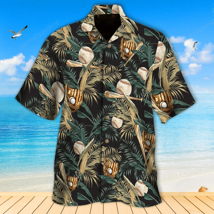 Baseball Tropical Green Hawaiian Shirt,Hawaiian Shirt Gift, Christmas Gift